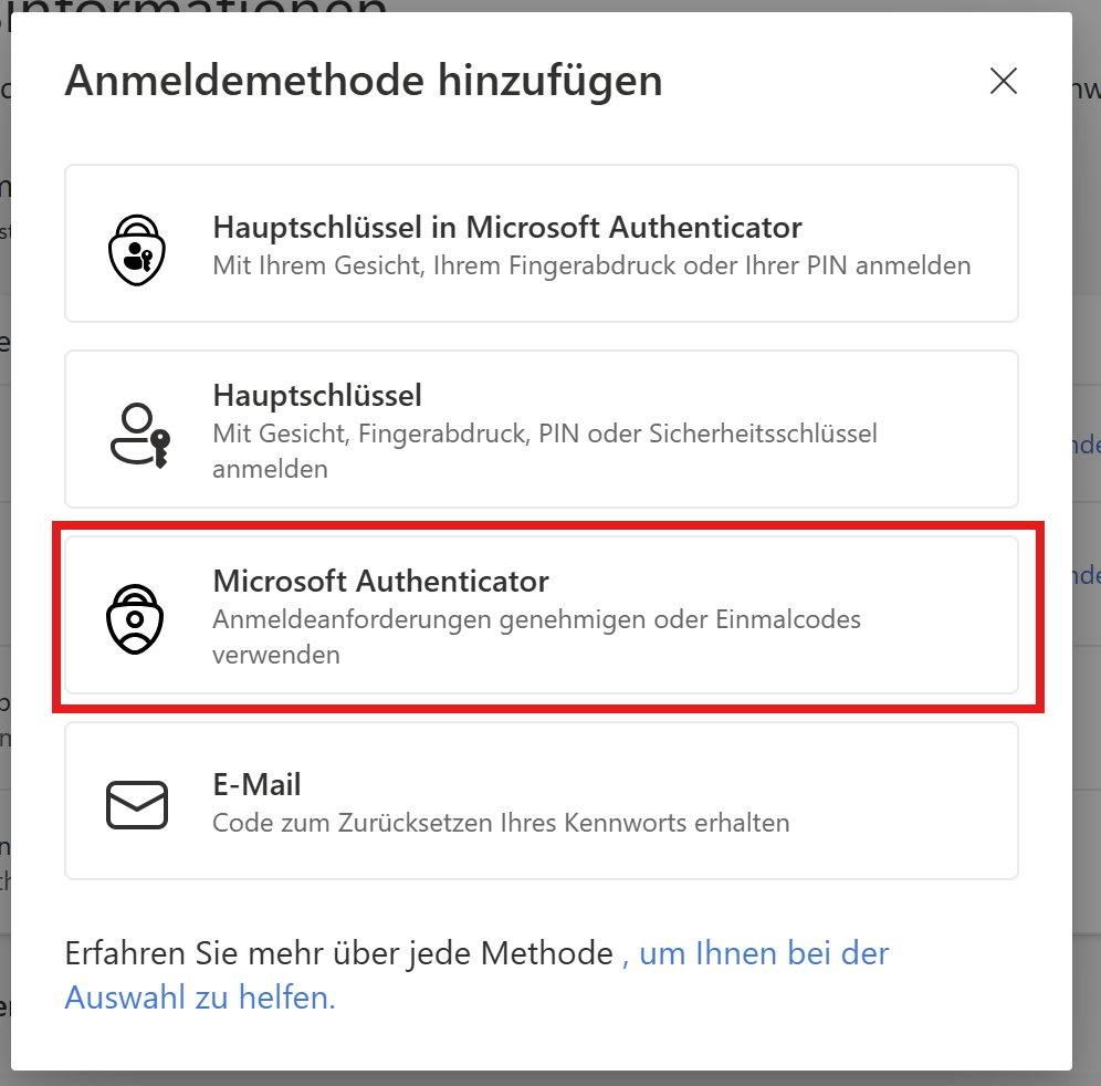 Choosing Microsoft Authenticator